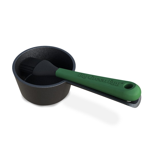 With these genius Cast Iron Saucepots, you can baste in your outdoor kitchen without having to leave your EGG's side. Silicone Brush is dishwasher safe.
