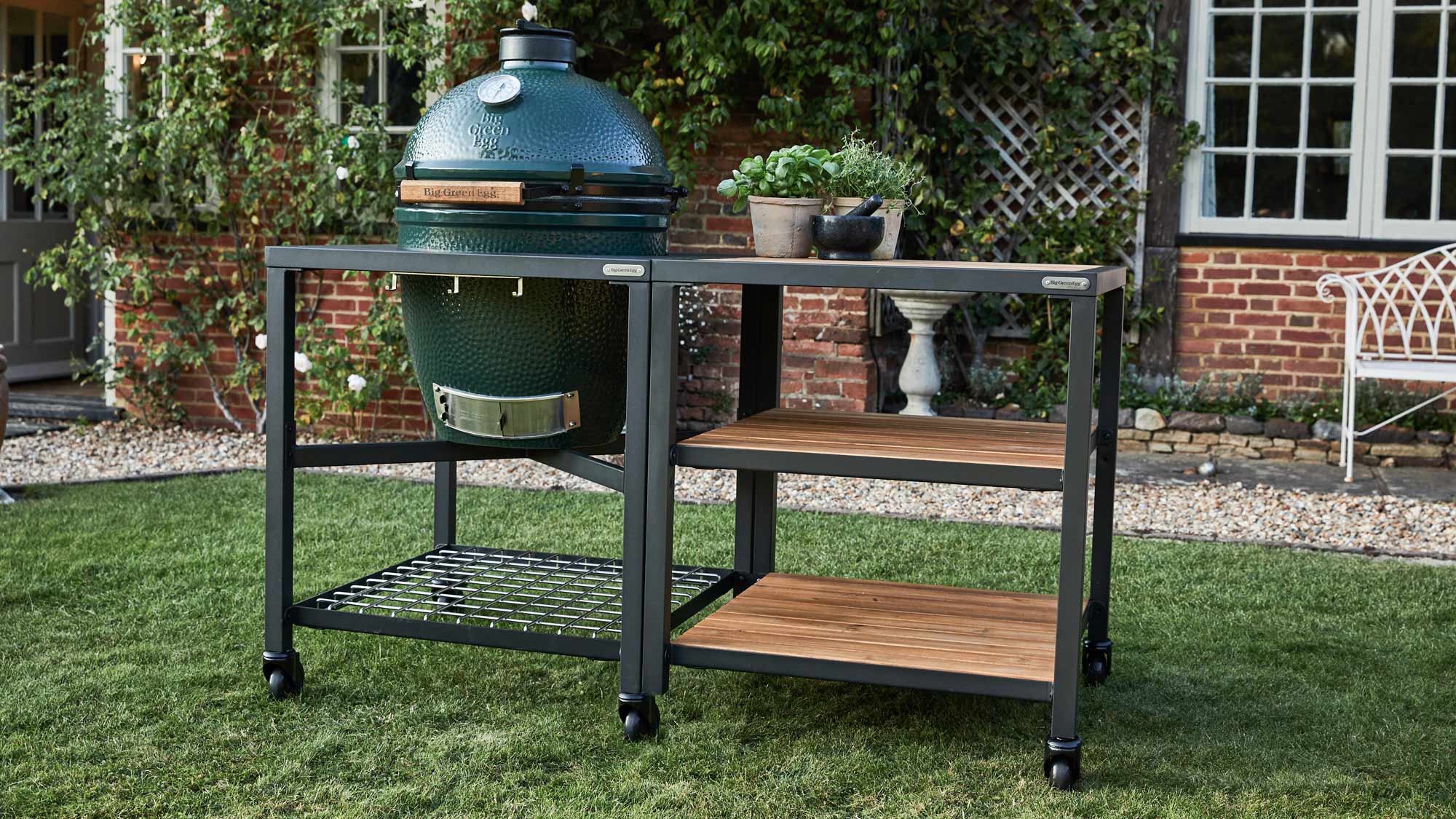 Large Big Green Egg in Modular Nest Expansion Frame