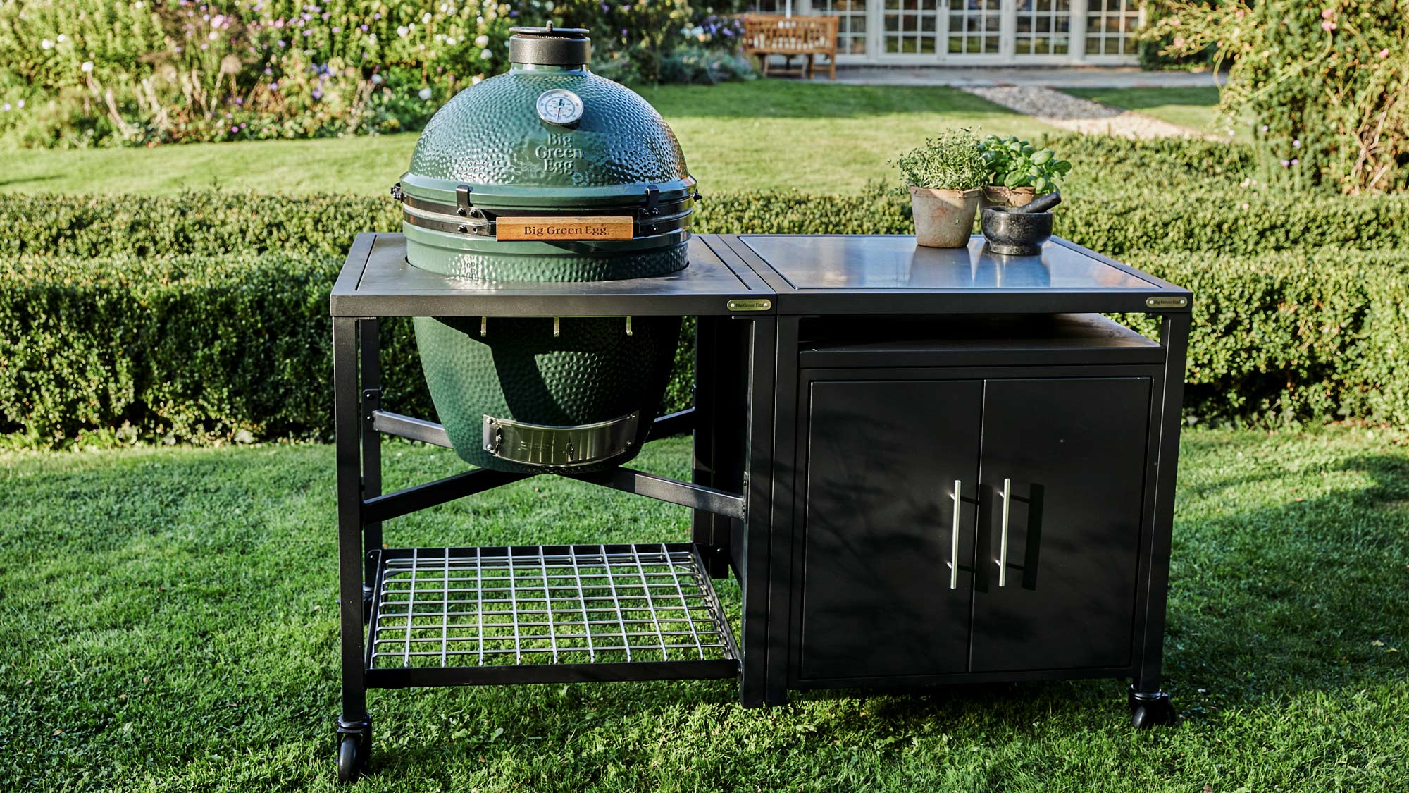 Large Big Green Egg in a Modular Nest Expansion Cabinet