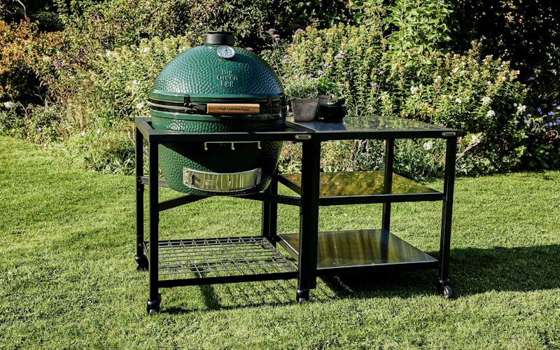 XL Big Green Egg in a Modular Nest Expansion frame with Stainless Steel inserts