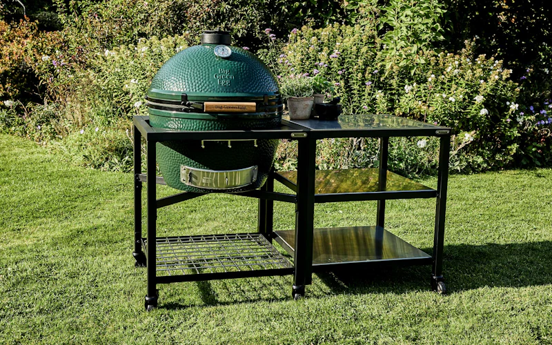XL Big Green Egg in a Modular Nest Expansion frame with Stainless Steel inserts