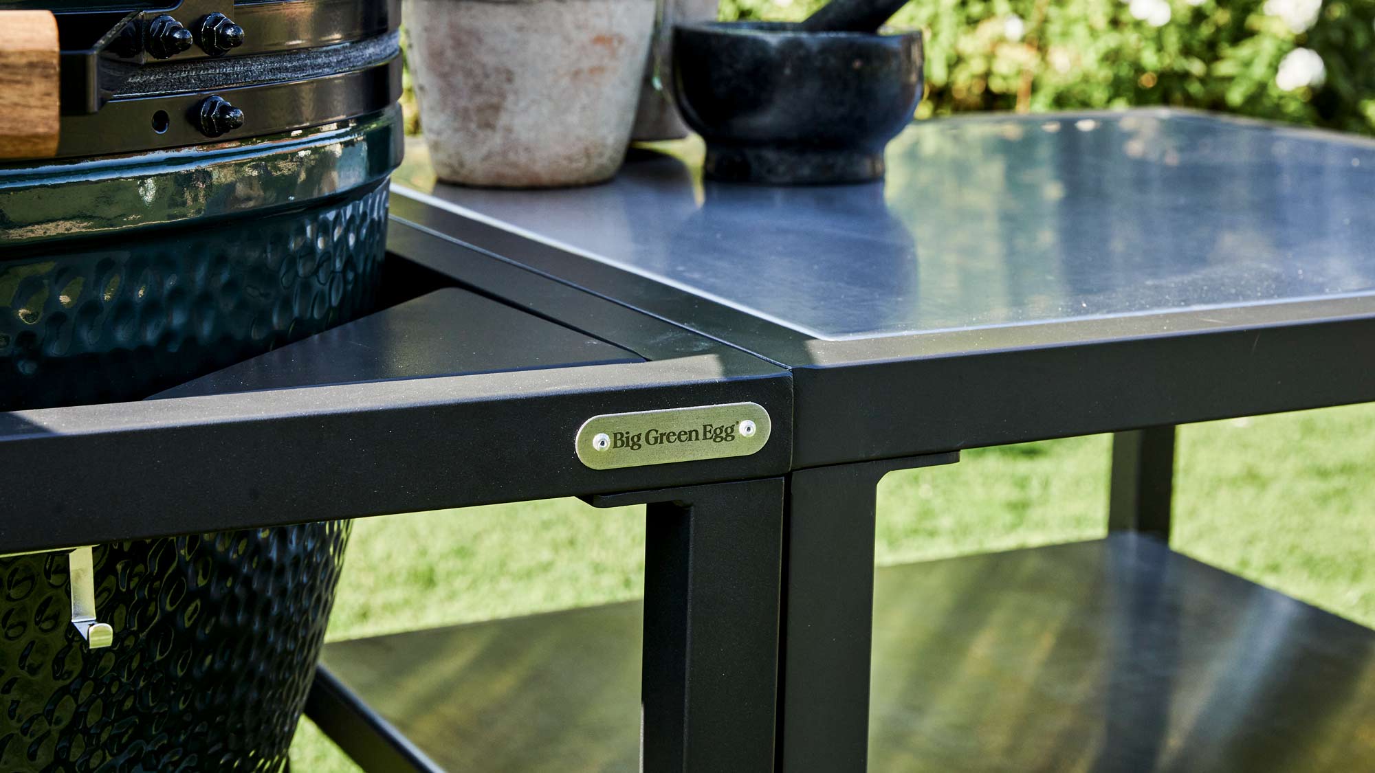 XL Big Green Egg in a Modular Nest Expansion frame with Stainless Steel inserts