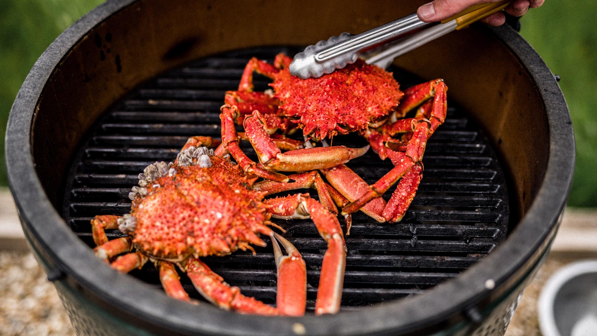 Large Big Green Egg Cast Iron searing grid grilling crabs