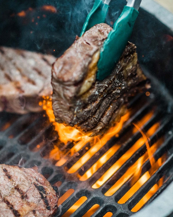 Searing Steak on the cast iron searing grid
