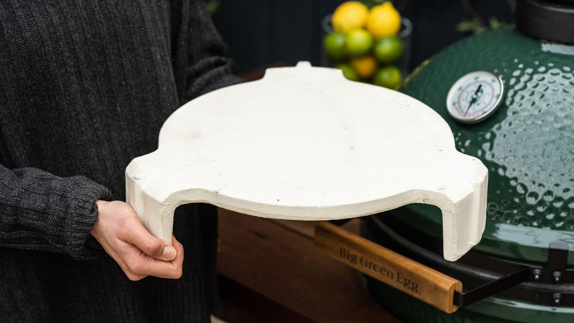 Simply slot it into your Big Green Egg to transform your barbecue into a convection oven]