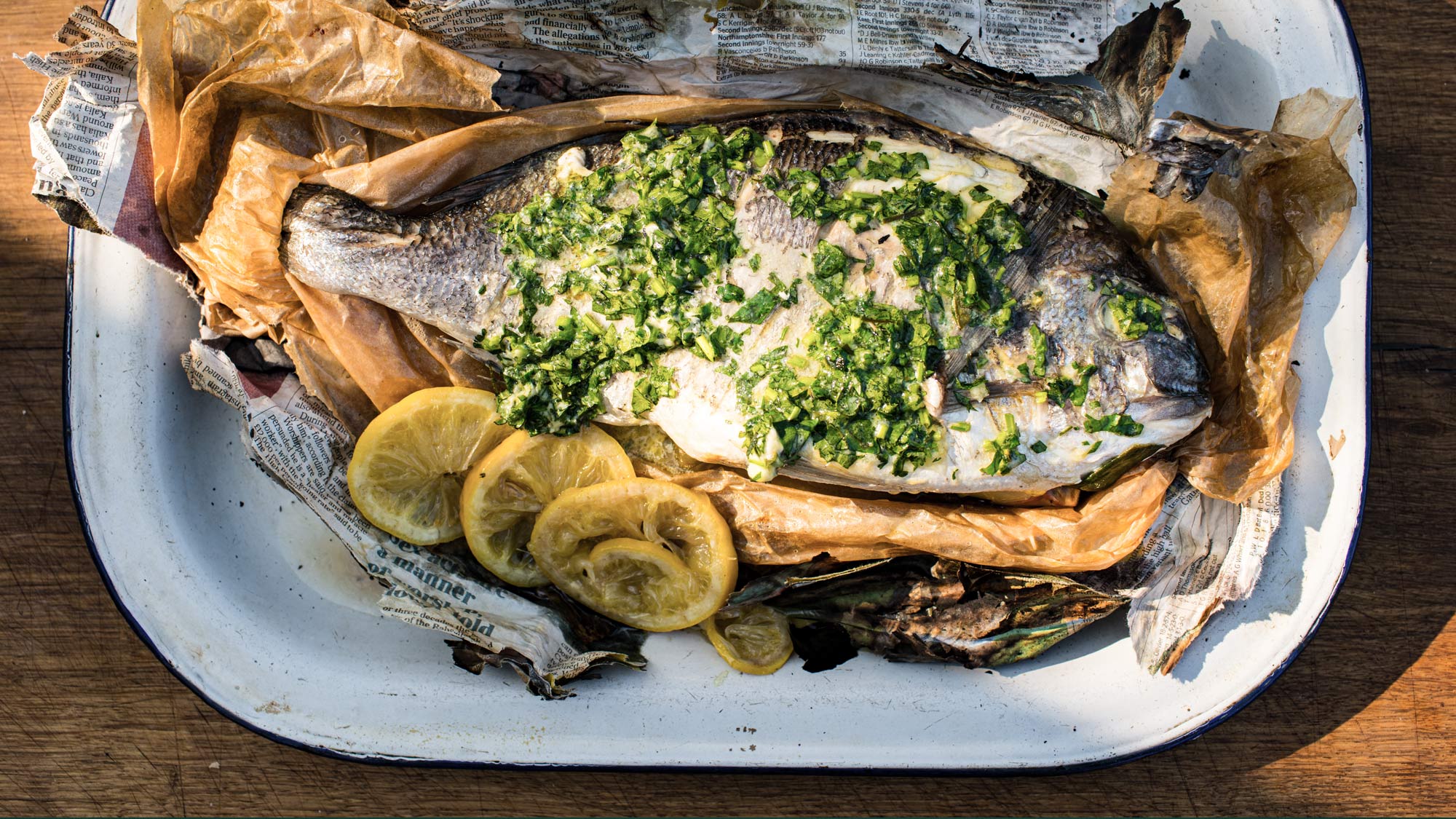 Whole fish in newspaper | Tom Kerridge | Big Green Egg