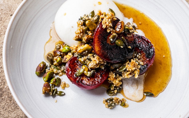Burnt Plums with Burrata, Pine Honey & Granola | Breakfast Recipe | Big Green Egg