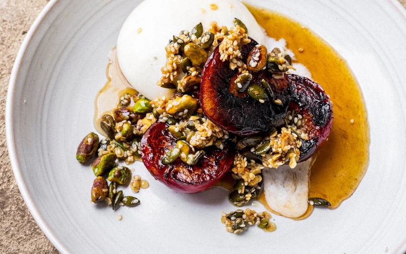 Burnt Plums with Burrata, Pine Honey & Granola | Breakfast Recipe | Big Green Egg