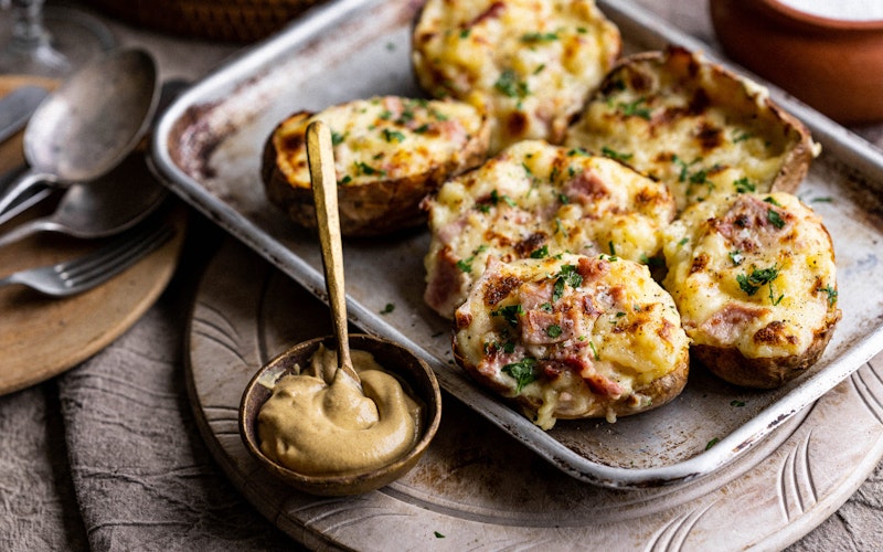 Filled Baked Potato with Tartiflette or Shallot, Bone Marrow and Rosemary | Recipes | Big Green Egg