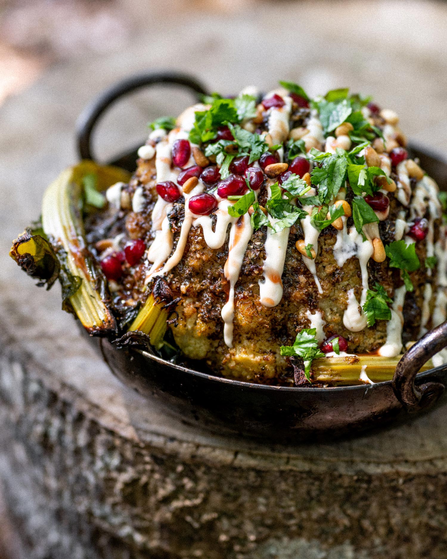 BBQ Cauliflower Shawarma, Pomegranate, Tahini & Pine Nuts | Vegetable Recipes | Roasting Recipes | Berber & Q | Big Green Egg