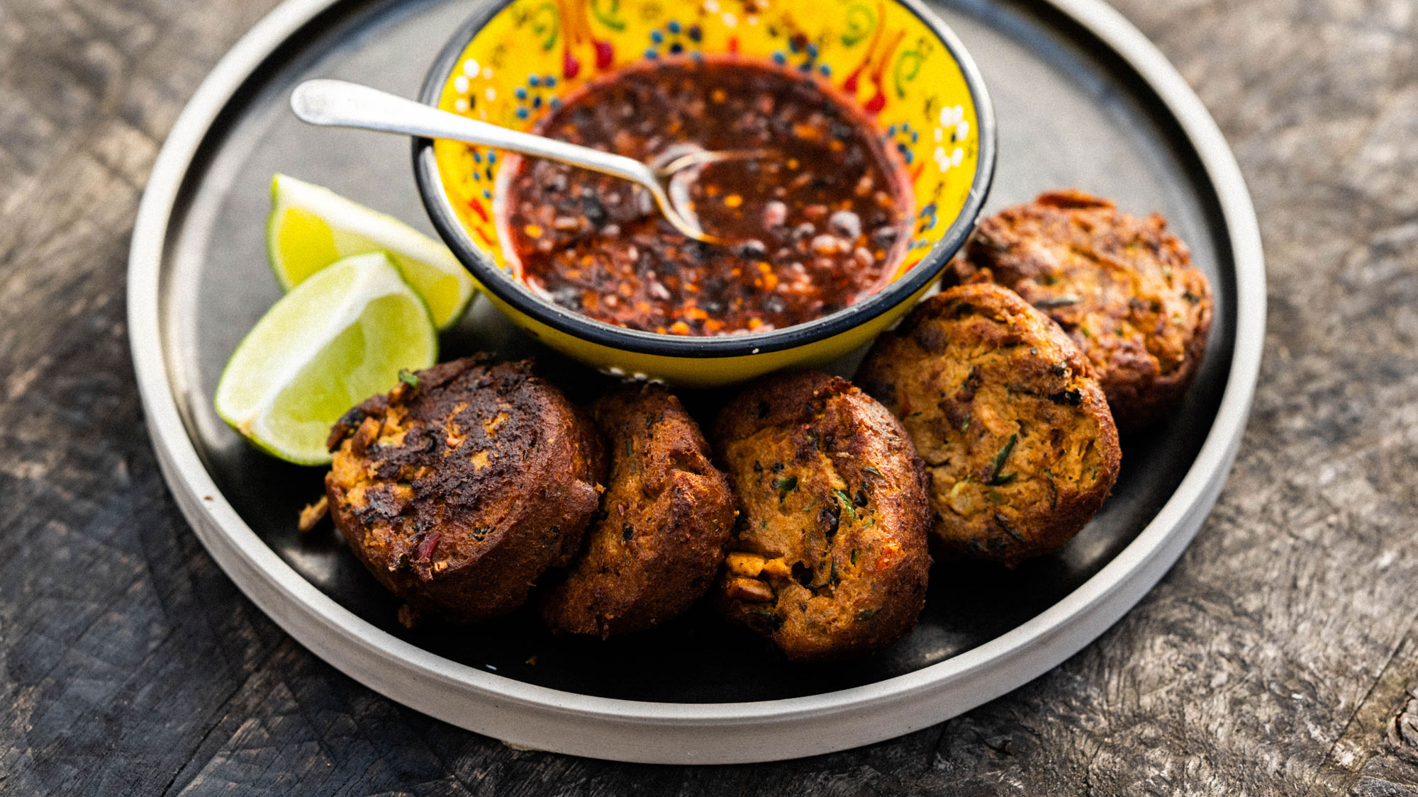 Thai fish cakes with chilli and tamarind dipping sauce  | Fish recipes | Pan Cooking | Big Green Egg