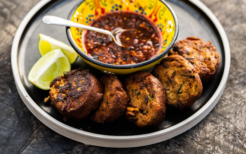 Thai fish cakes with chilli and tamarind dipping sauce  | Fish recipes | Pan Cooking | Big Green Egg