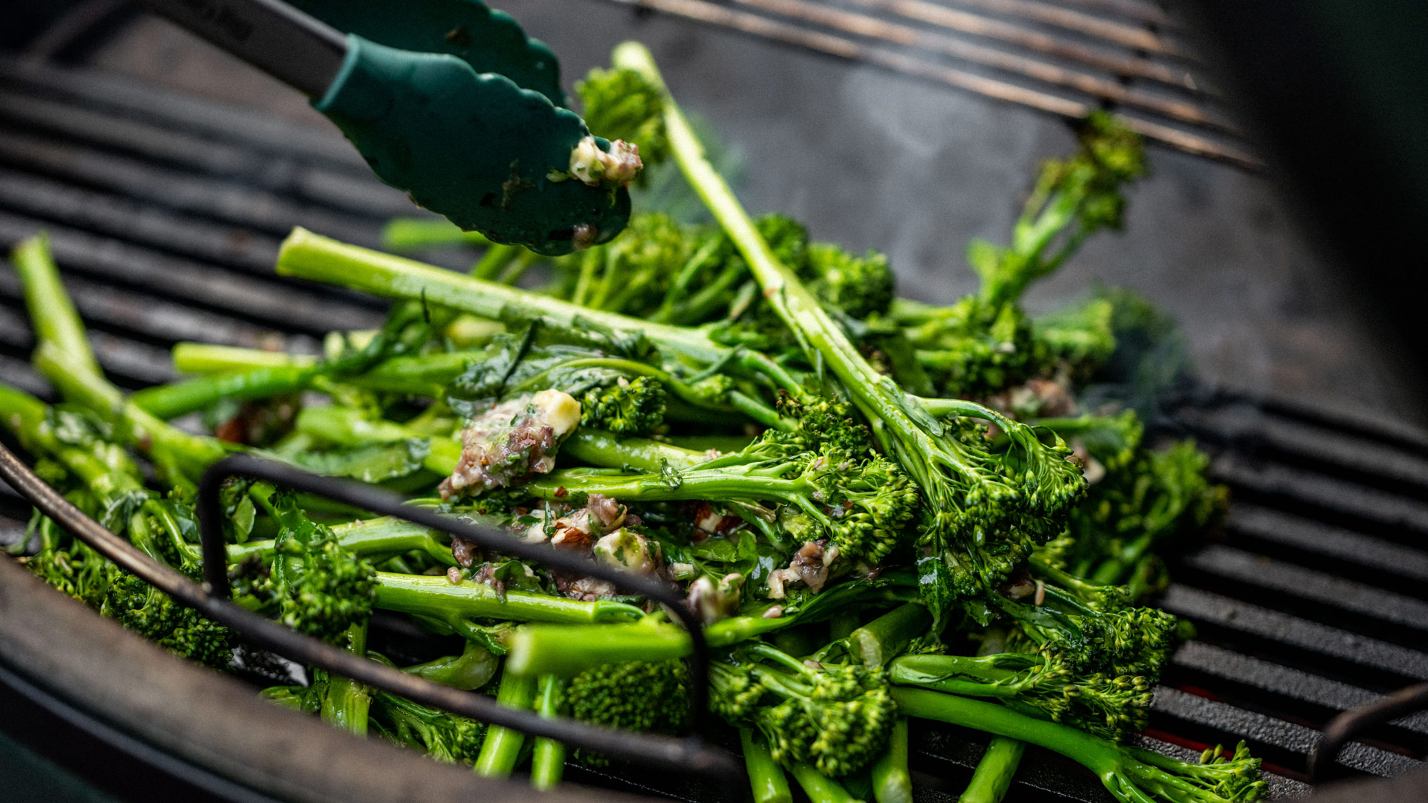 Tenderstem broccoli with flaked almonds and anchovies | Grilling | Roasting | Vegetarian recipes | Big Green Egg