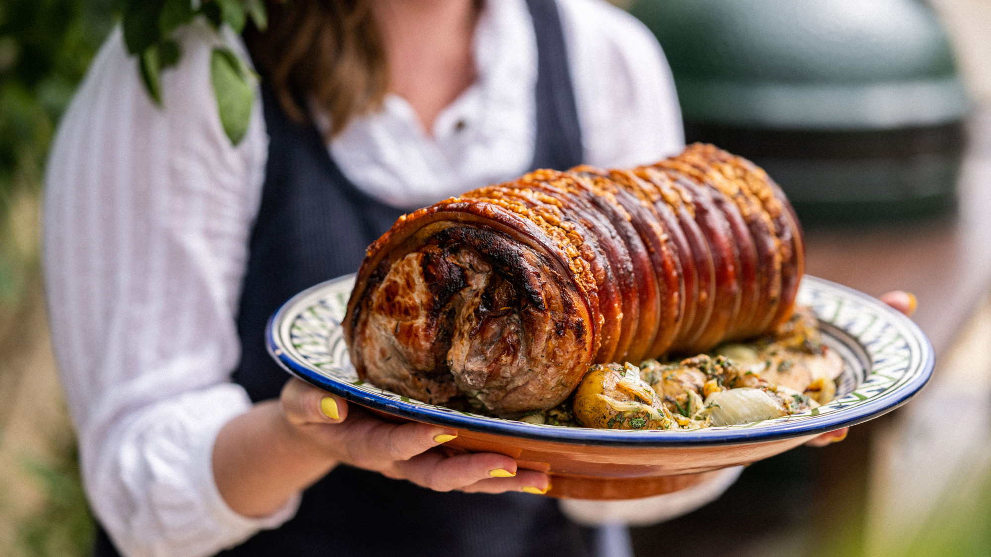 Porchetta with herby roast vegetables | Pork | Low & Slow | Roasting recipes | Big Green Egg