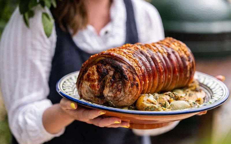 Porchetta with herby roast vegetables | Pork | Low & Slow | Roasting recipes | Big Green Egg