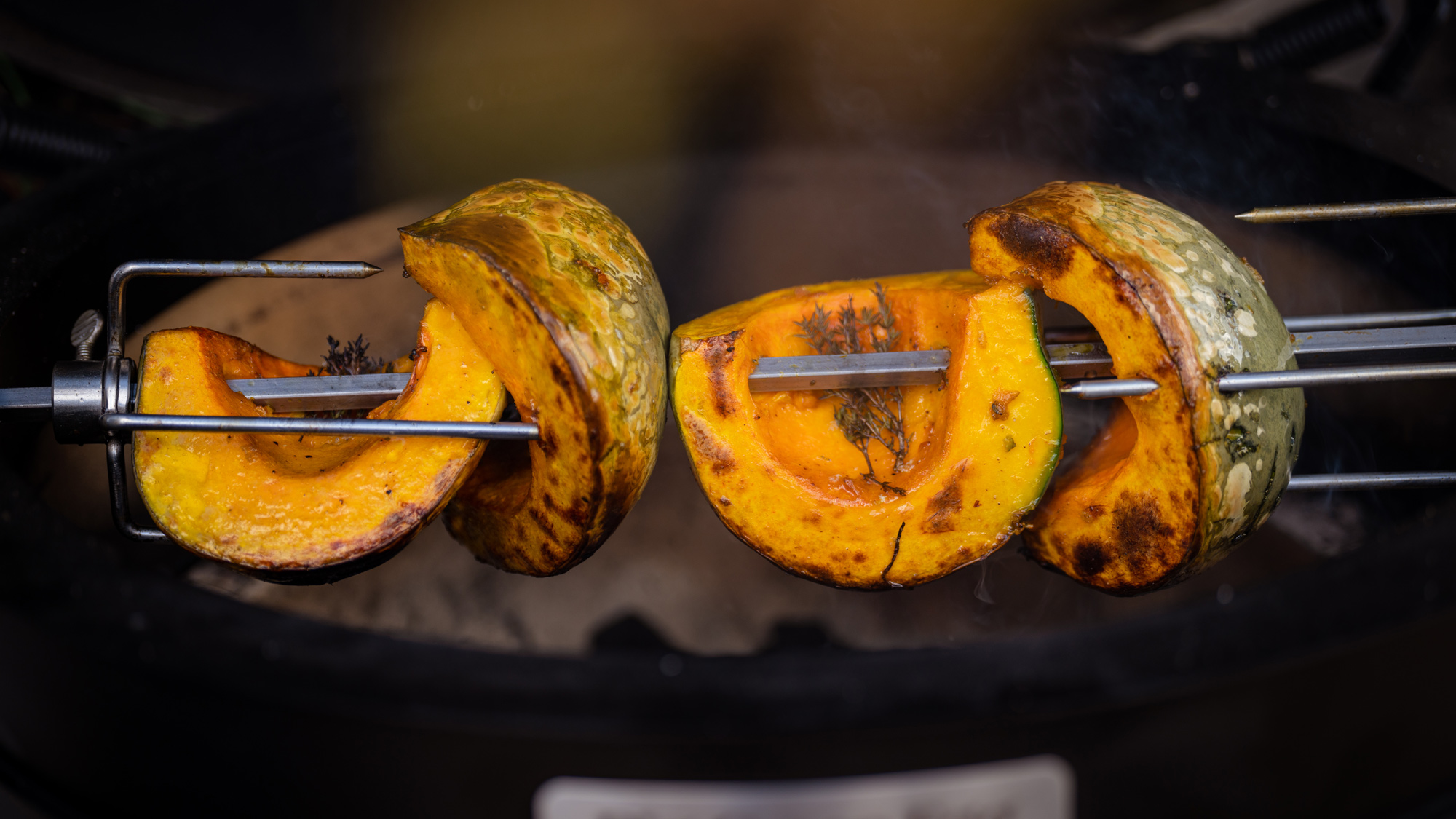 Rotisserie Squash with Baby Leeks and Thyme Oil | Vegetarian recipes | Rotisserie | Big Green Egg