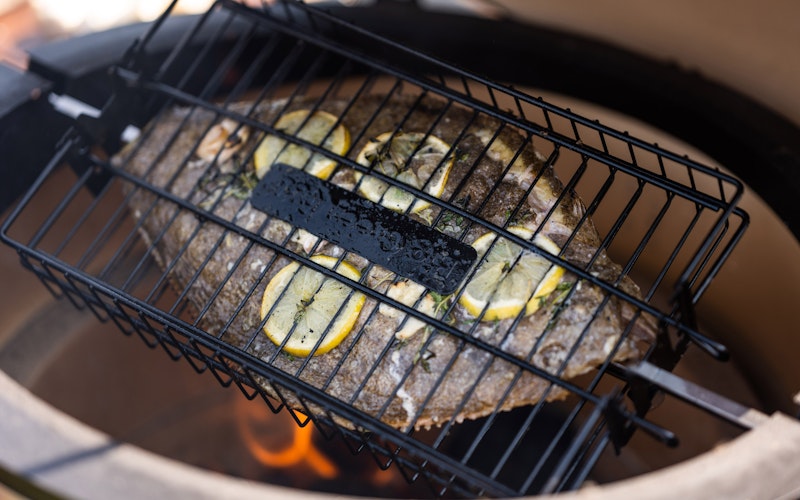 Rotisserie Brill with lemon, garlic and thyme | Rotisserie recipes | Fish | Join the Club | Big Green Egg