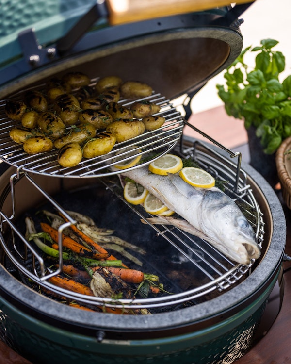 Fish Supper on the EGGspander| EGGspander System recipes | Big Green Egg