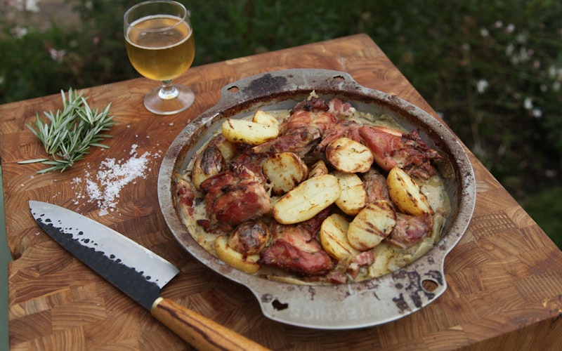 Rabbit, Cider & Bacon | Margot Henderson | Pan cooking | Game | Big Green Egg Recipes