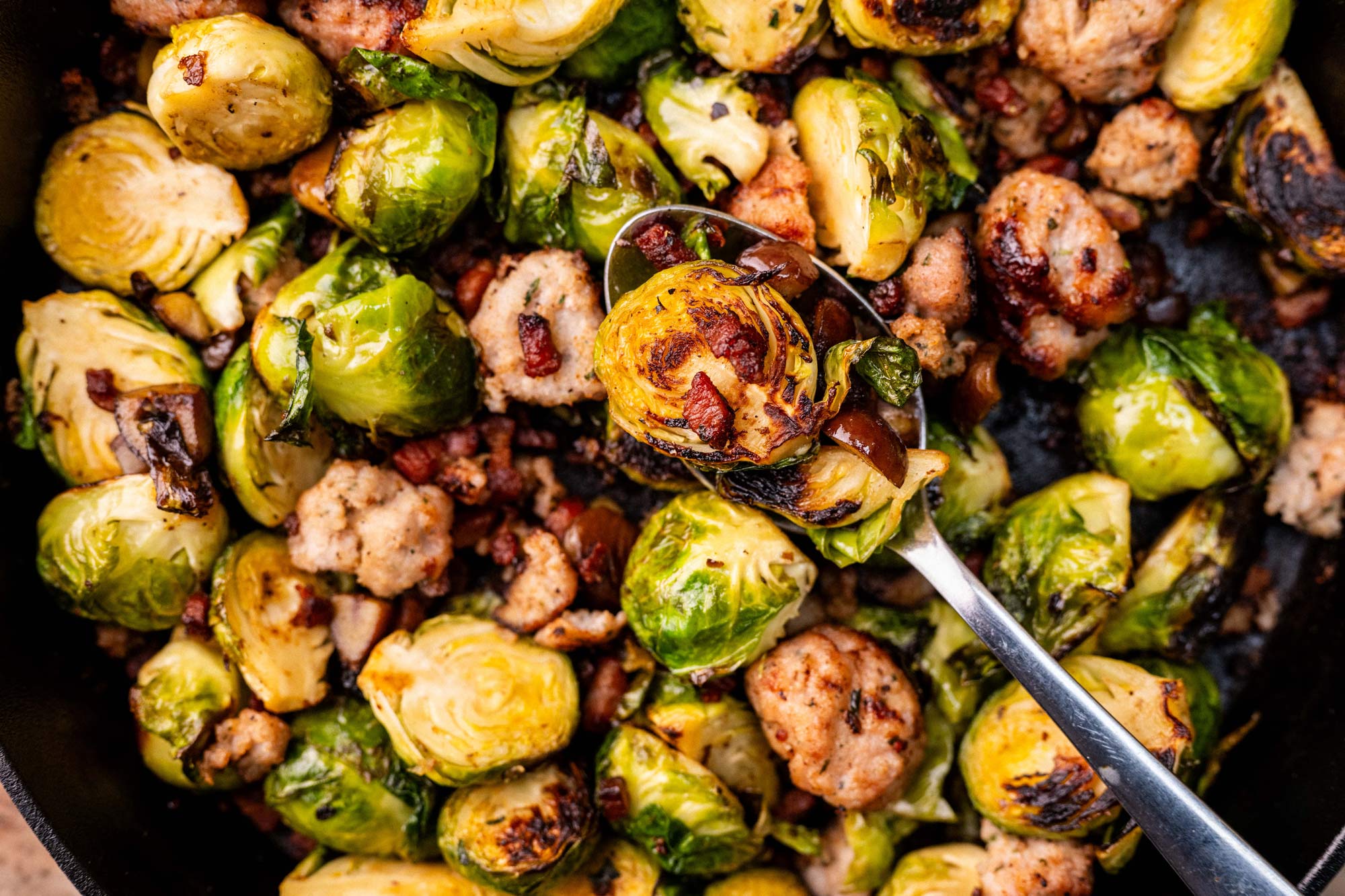 Brussel Sprouts and smashed pigs and blankets | Tom Booton Christmas | Recipes | Big Green Egg