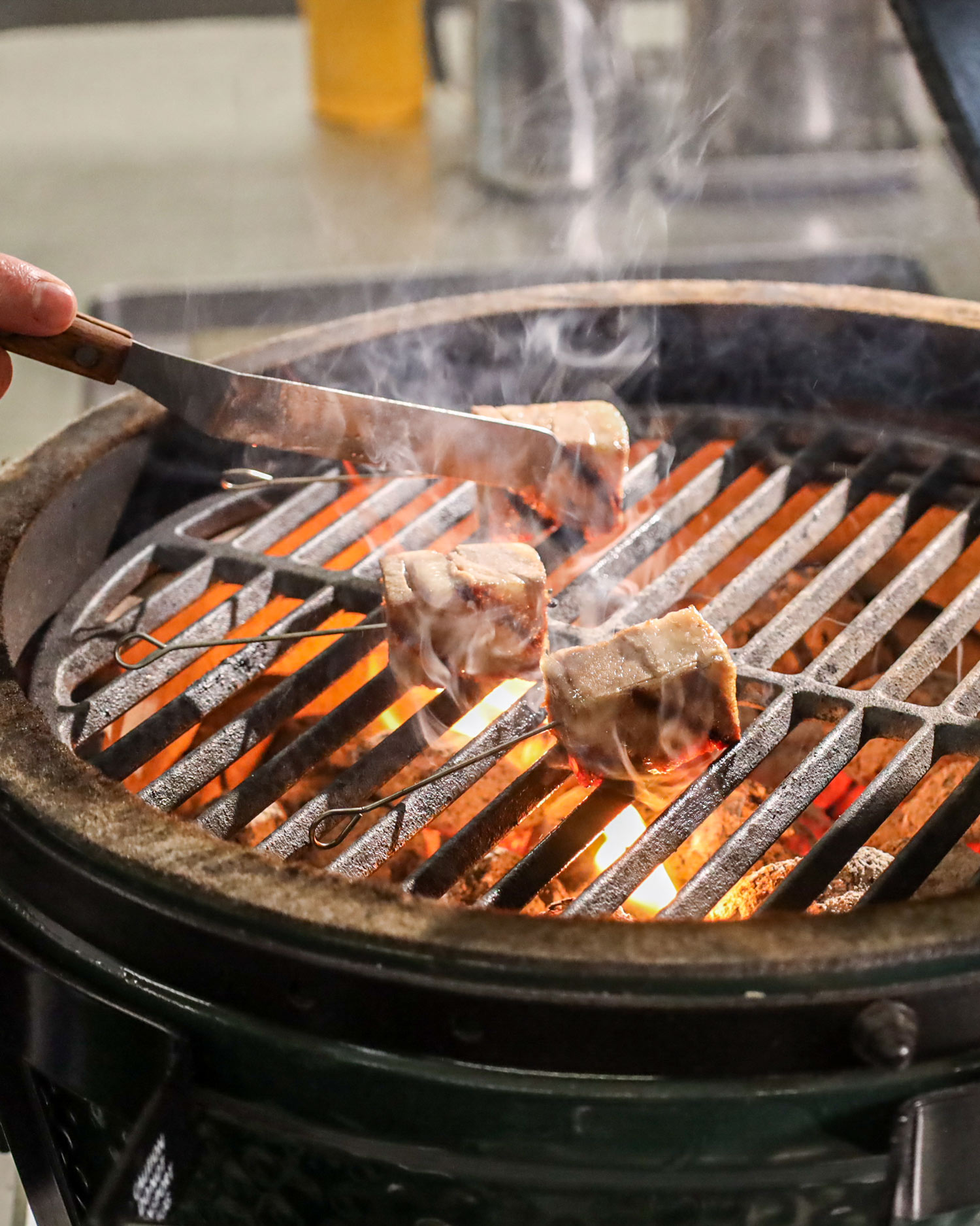 Tom Booton 50 Recipes | Lamb belly skewers with green peppercorn sauce | Big Green Egg