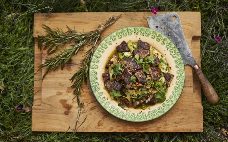 Matt Burgess | 50 Recipes | Salted Pork Salad With Blak Fire Dressing | Pork | Grilling recipes | Big Green Egg