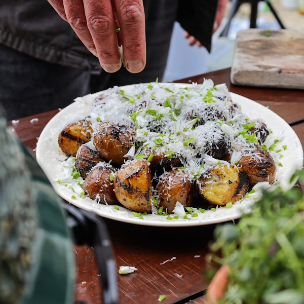 Smoky new potatoes with seaweed butter and Cornish Gouda | Gill Meller 50 Recipes | Veggie recipes | Grilling | Pan Cooking | Big Green Egg