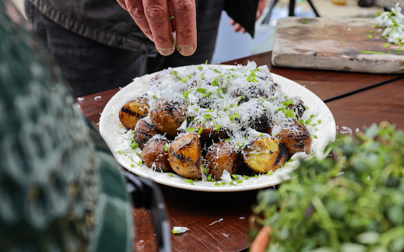 Smoky new potatoes with seaweed butter and Cornish Gouda | Gill Meller 50 Recipes | Veggie recipes | Grilling | Pan Cooking | Big Green Egg