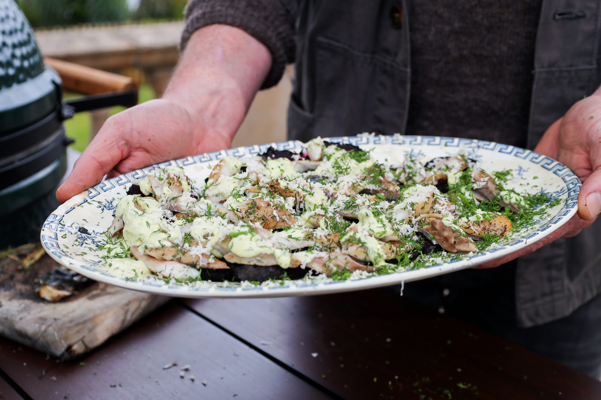 Ember-Roasted Beetroot, Hot-Smoked Mackerel, Horseradish and Dill | Gill Meller 50 Recipes | Veggie recipes | Grilling | Pan Cooking | Big Green Egg