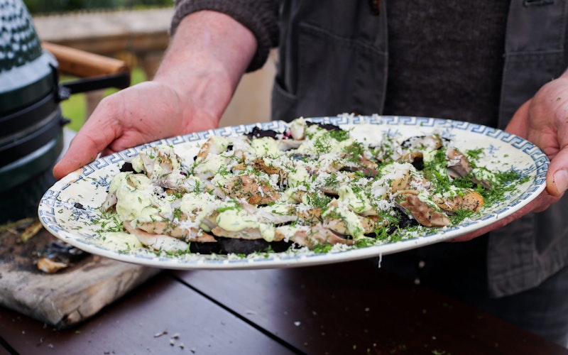 Ember-Roasted Beetroot, Hot-Smoked Mackerel, Horseradish and Dill | Gill Meller 50 Recipes | Veggie recipes | Grilling | Pan Cooking | Big Green Egg