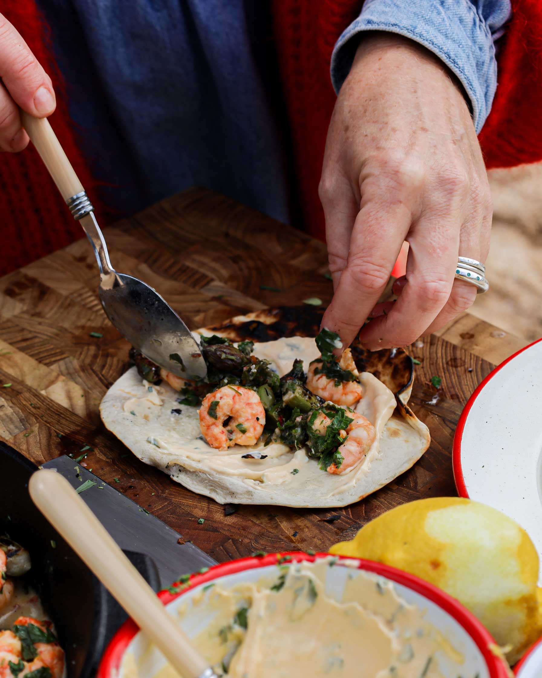 Prawn Tacos | Emily Scott | 50 Recipes | Pan Cooking | Grilling | Seafood recipes | Big Green Egg