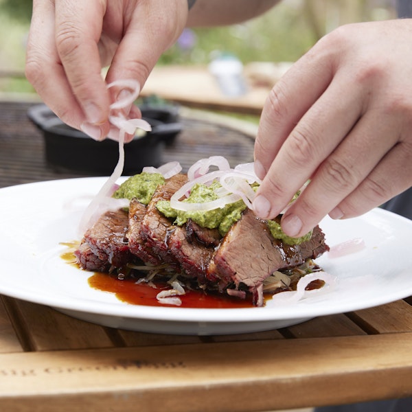 SMOKED BEEF BRISKET WITH FERMENTED CABBAGE AND NETTLE SALSA VERDI  Goodwood 50 Recipes | Big Green Egg | Low & Slow | Beef recipes | Smoking