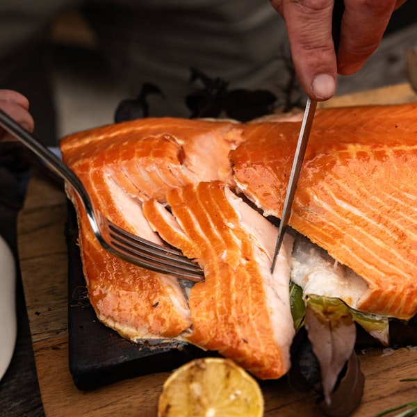 Maple-glazed salmon with roasted beetroot and whipped feta | Jim Brown | 50 Recipes | Big Green Egg