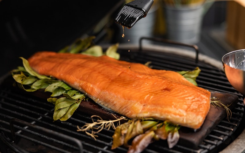 Maple-glazed salmon with roasted beetroot and whipped feta | Jim Brown | 50 Recipes | Big Green Egg