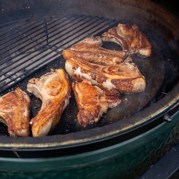Pork Chops with Braised Butter Beans and Brassica Salsa Verde | Ross Geach 50 Recipes | EGGtoberfest | Big Green Egg | Pork recipes