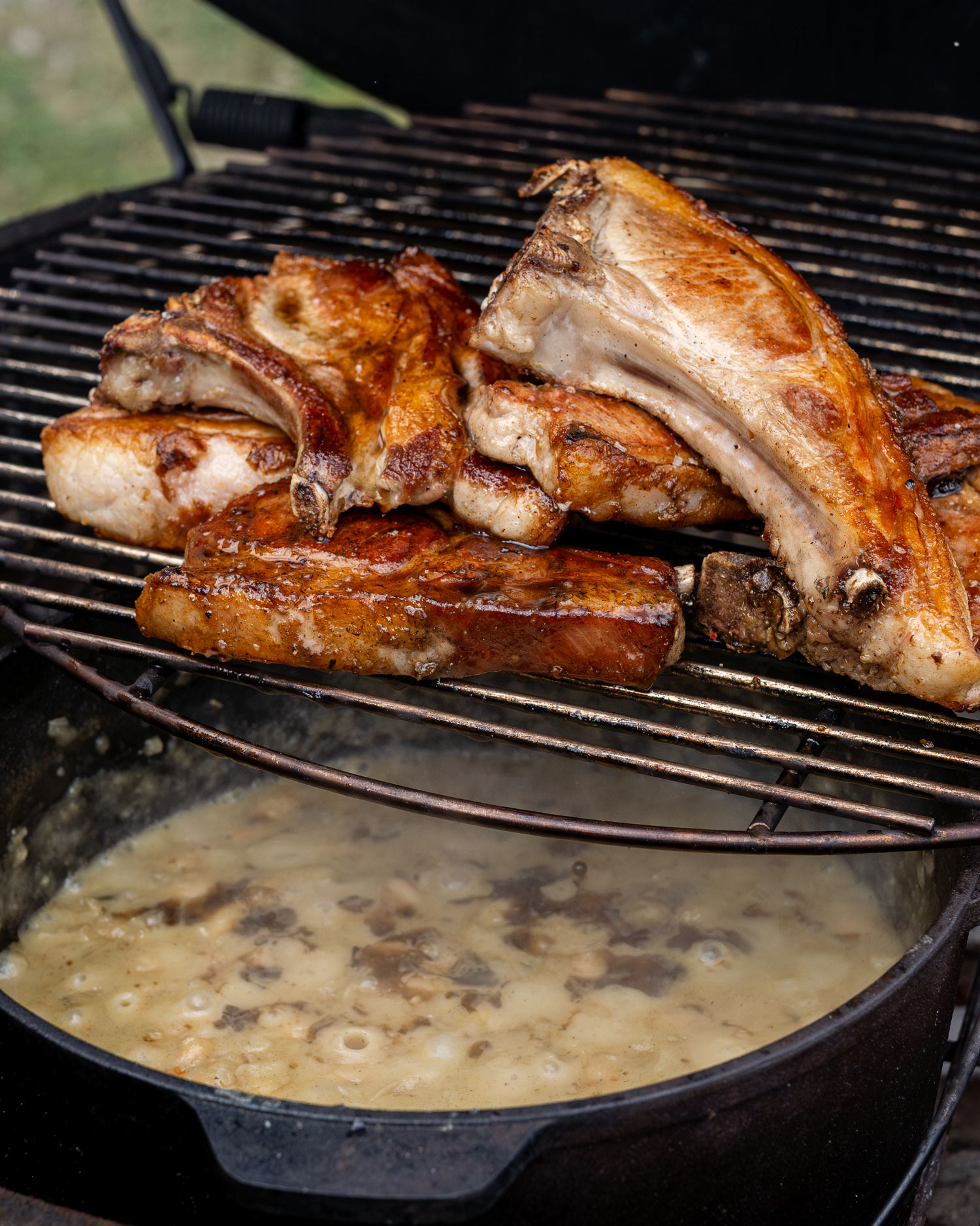 Pork Chops with Braised Butter Beans and Brassica Salsa Verde | Ross Geach 50 Recipes | EGGtoberfest | Big Green Egg | Pork recipes