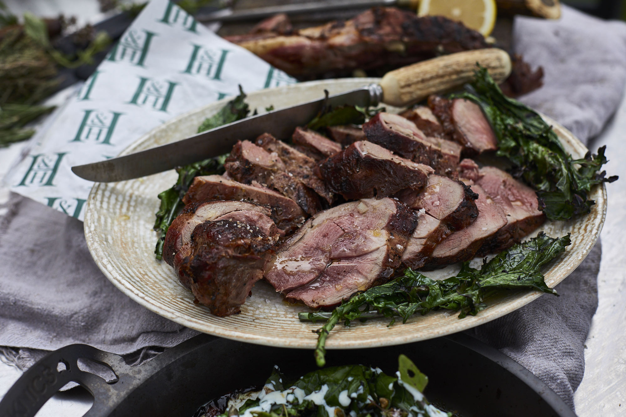 Haunch of Muntjac with Kabocha Squash, Kale and Buttermilk | 50 Recipes | Big Green Egg | Holland & Holland