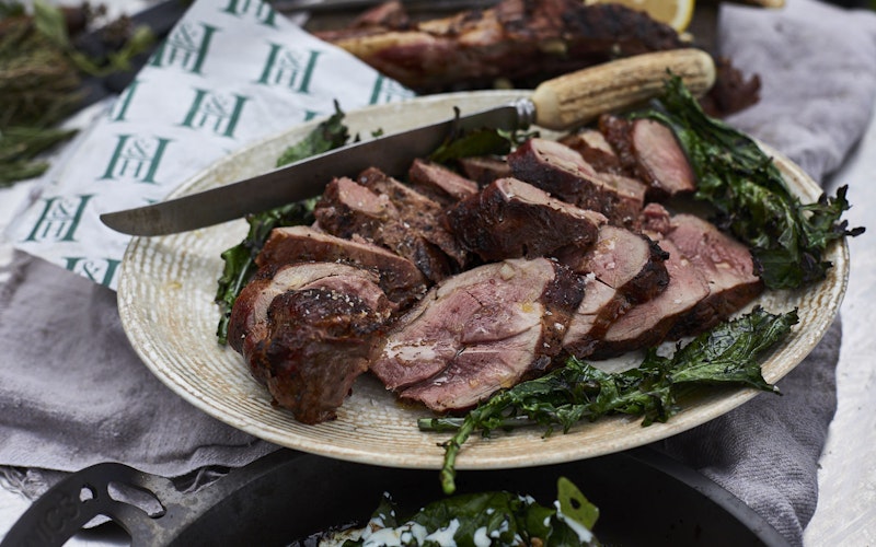 Haunch of Muntjac with Kabocha Squash, Kale and Buttermilk | 50 Recipes | Big Green Egg | Holland & Holland