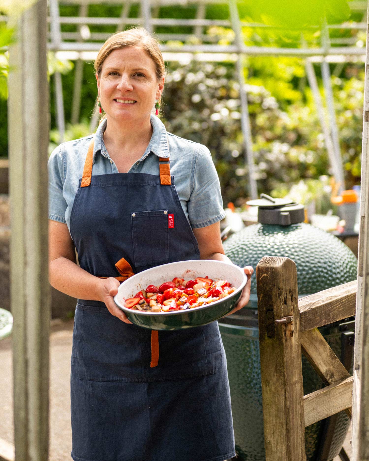 Grilled Rhubarb, Strawberry and Rosemary Upside Down Cake | Chantelle Nicholson | Falcon Enamelware | baking | Big Green Egg Recipes