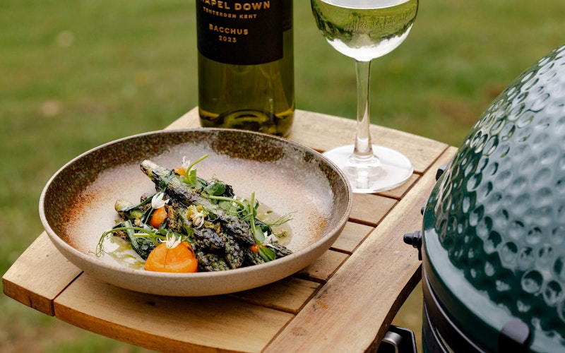 Kentish Asparagus, Confit Egg Yolks, Wild Garlic Oil and Brioche | Chapel Down & Big Green Egg