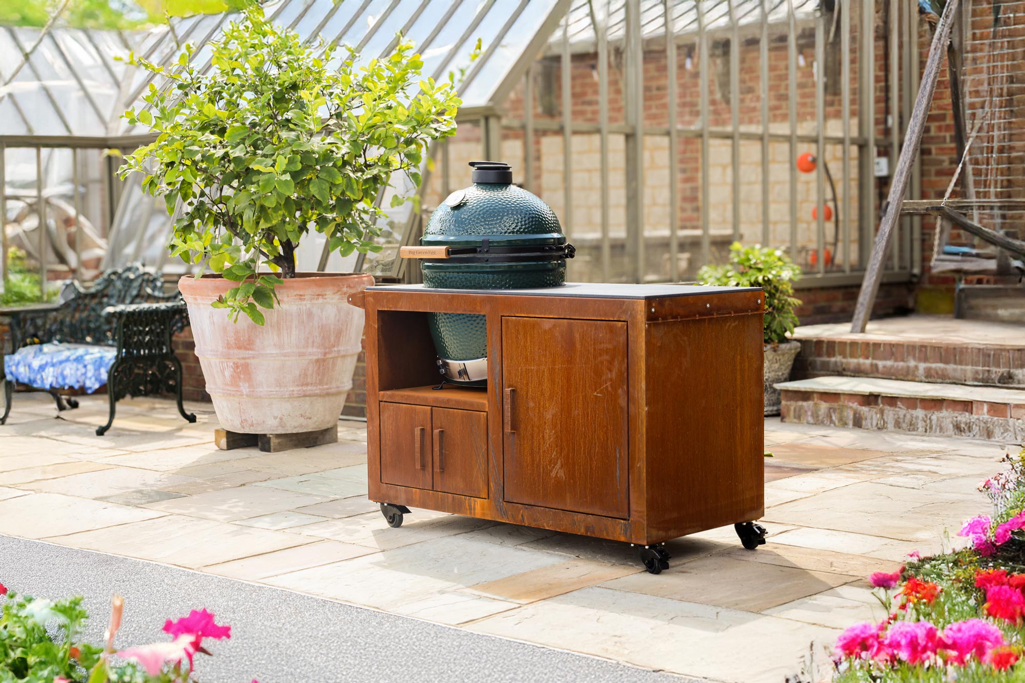 Corten Steel Kitchen for Large Big Green Egg  | Bases | Big Green Egg
