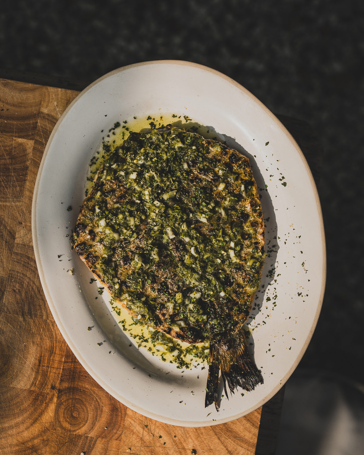 Grilled bream with spring onion chimichurri | Fish | Grilling recipes | Nancarrow Farm | Big Green Egg