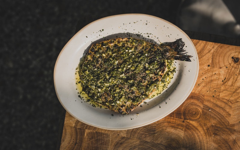 Grilled bream with spring onion chimichurri | Fish | Grilling recipes | Nancarrow Farm | Big Green Egg