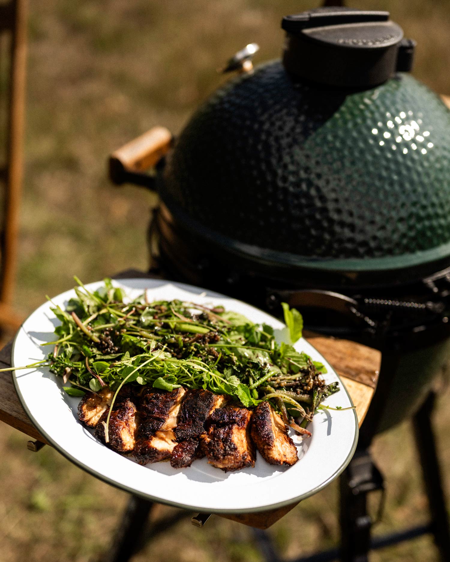 Grilled Lion’s Mane Mushroom with Spiced Honey and Foraged Salad | Pan cooking | Vegetarian | Tait Miller | Cowdray Estate | Big Green Egg