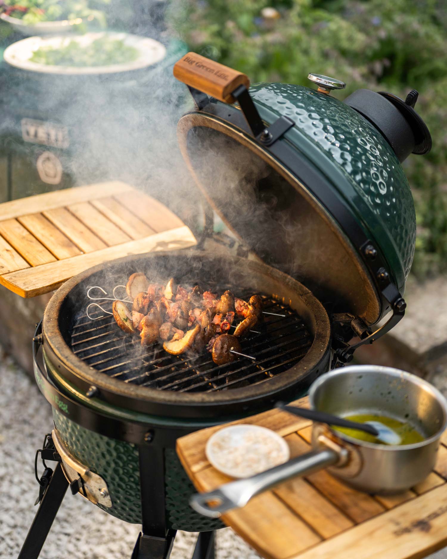 Grilled Octopus and Shitake Mushroom Kebabs with Garlic Butter | The Pig Hotels | Grilling recipes | Seafood | Big Green Egg