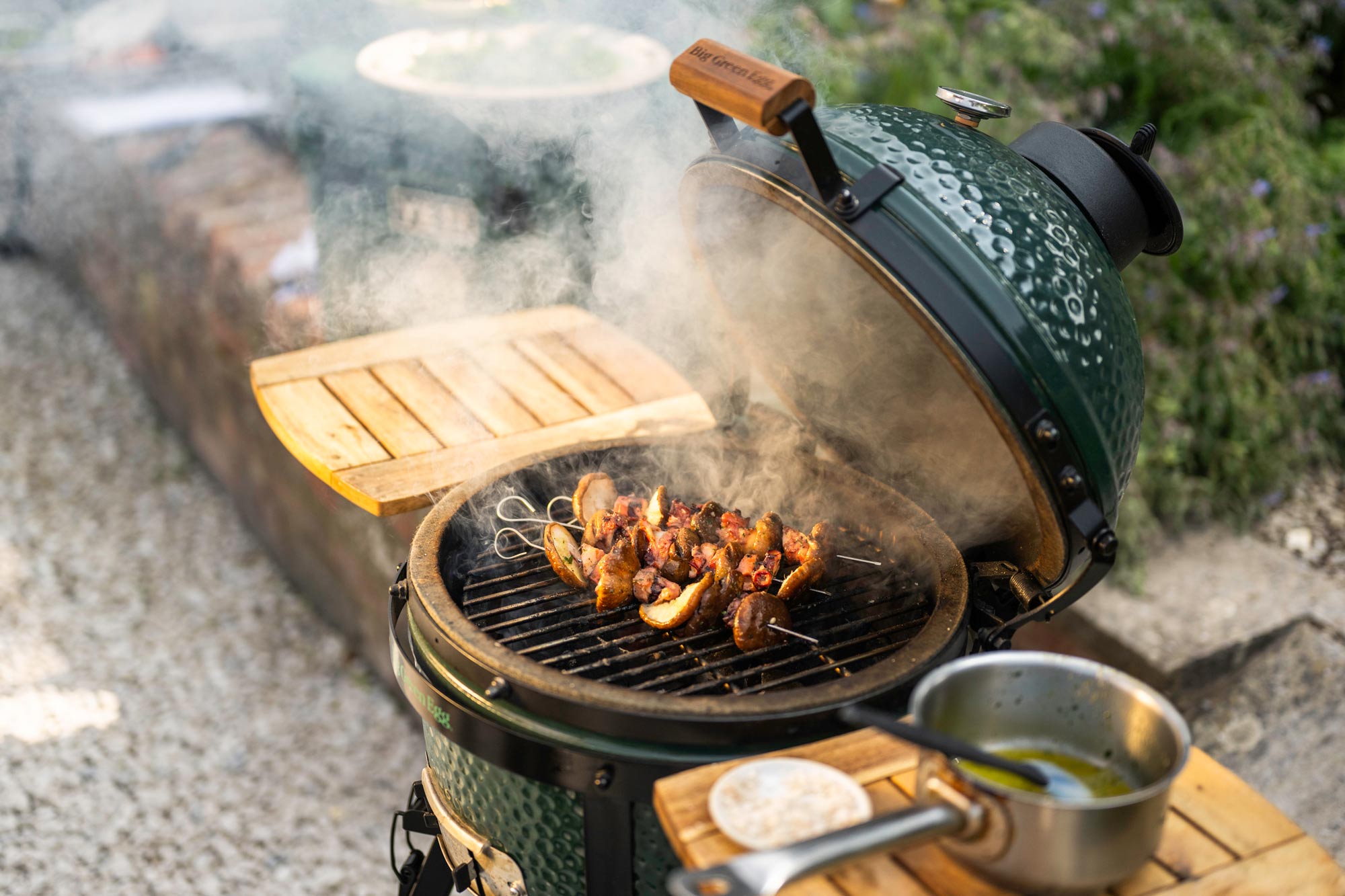Grilled Octopus and Shitake Mushroom Kebabs with Garlic Butter | The Pig Hotels | Grilling recipes | Seafood | Big Green Egg