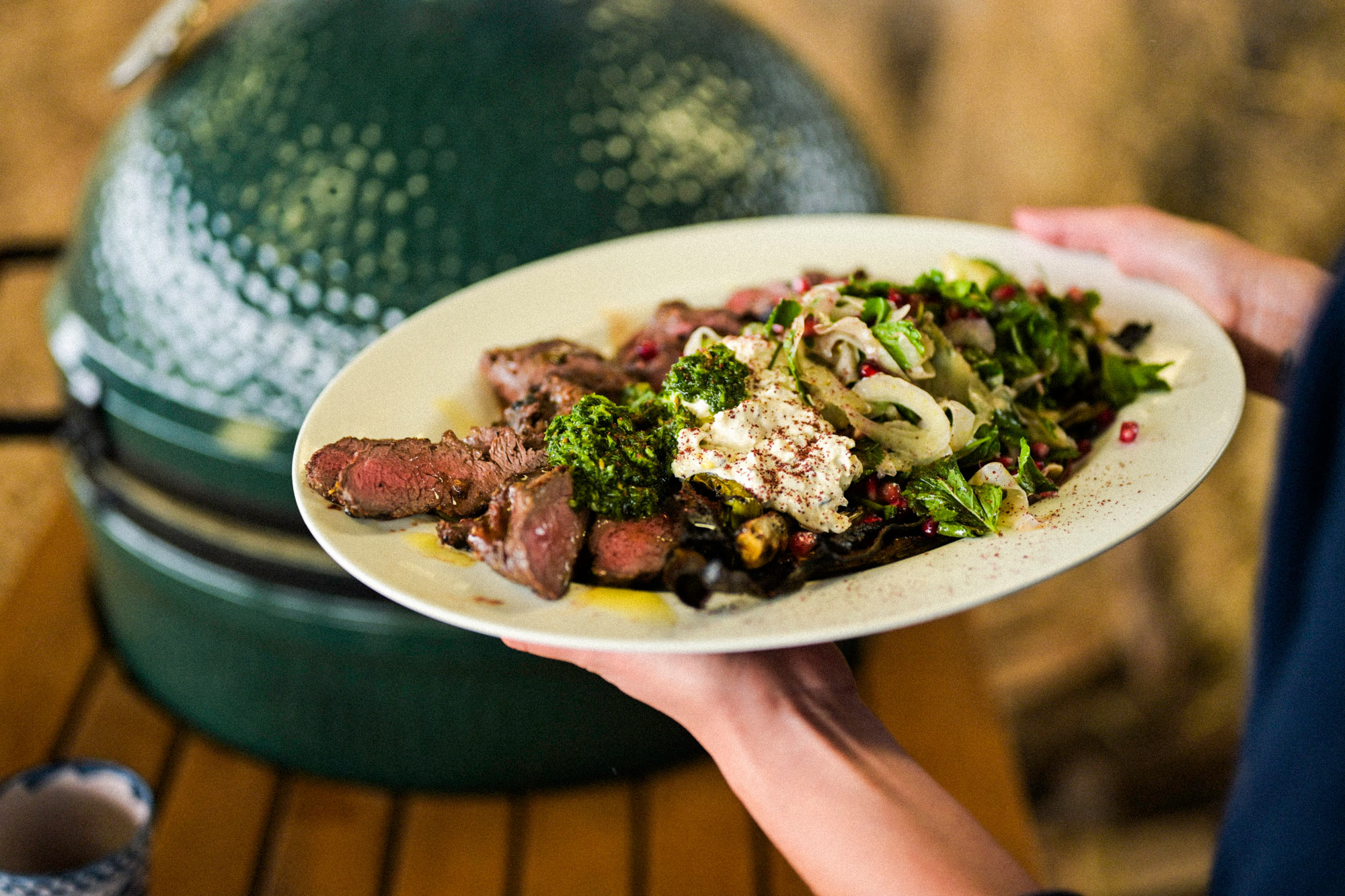 Venison, Charred Spring Onion Cream and Green Salsa | Tart London and Christmas on the EGG | Grilling | Game recipes | Christmas | Big Green Egg