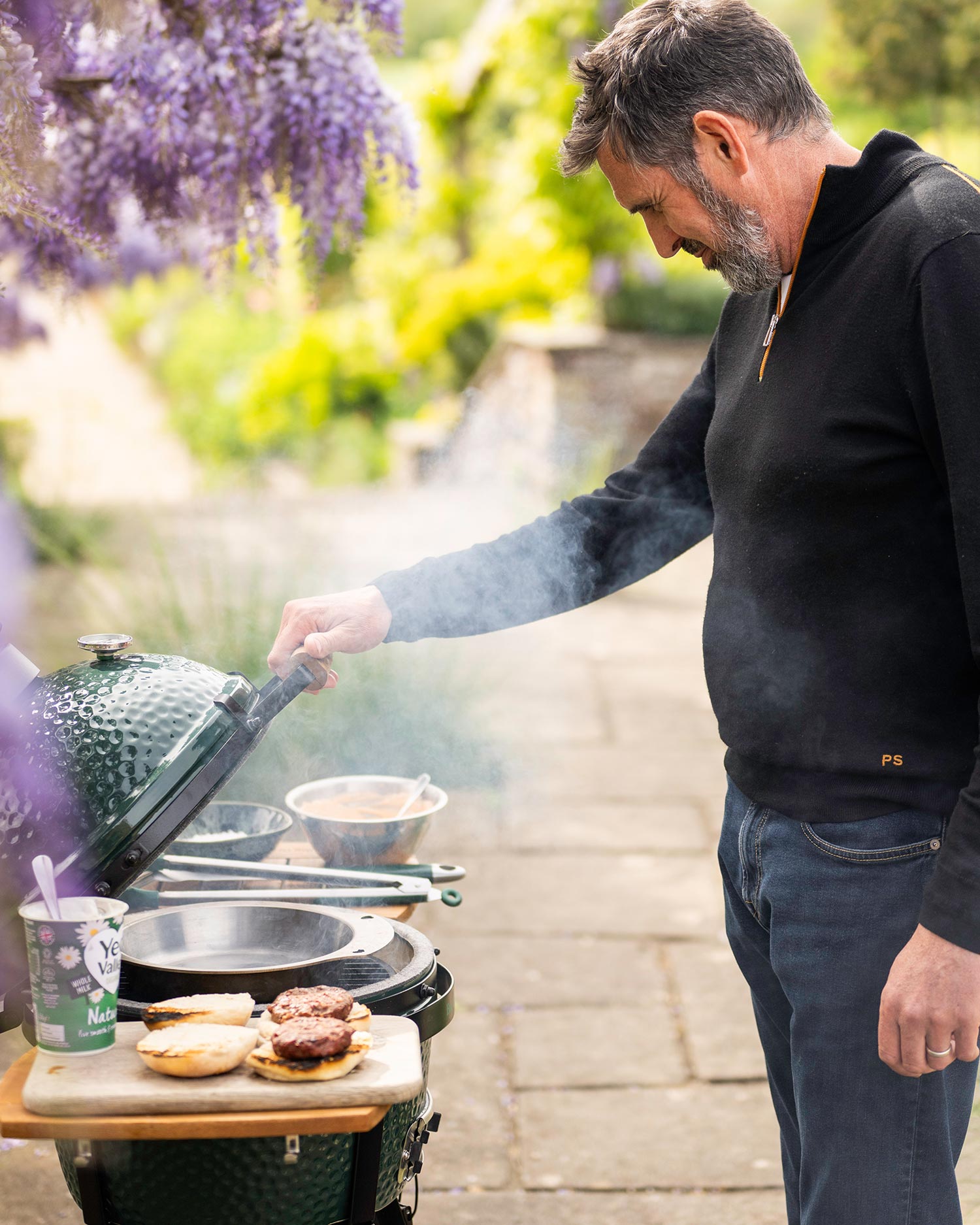 Cooking brunch on the Big Green Egg with Gardener's World Adam Frost and Yeo Valley