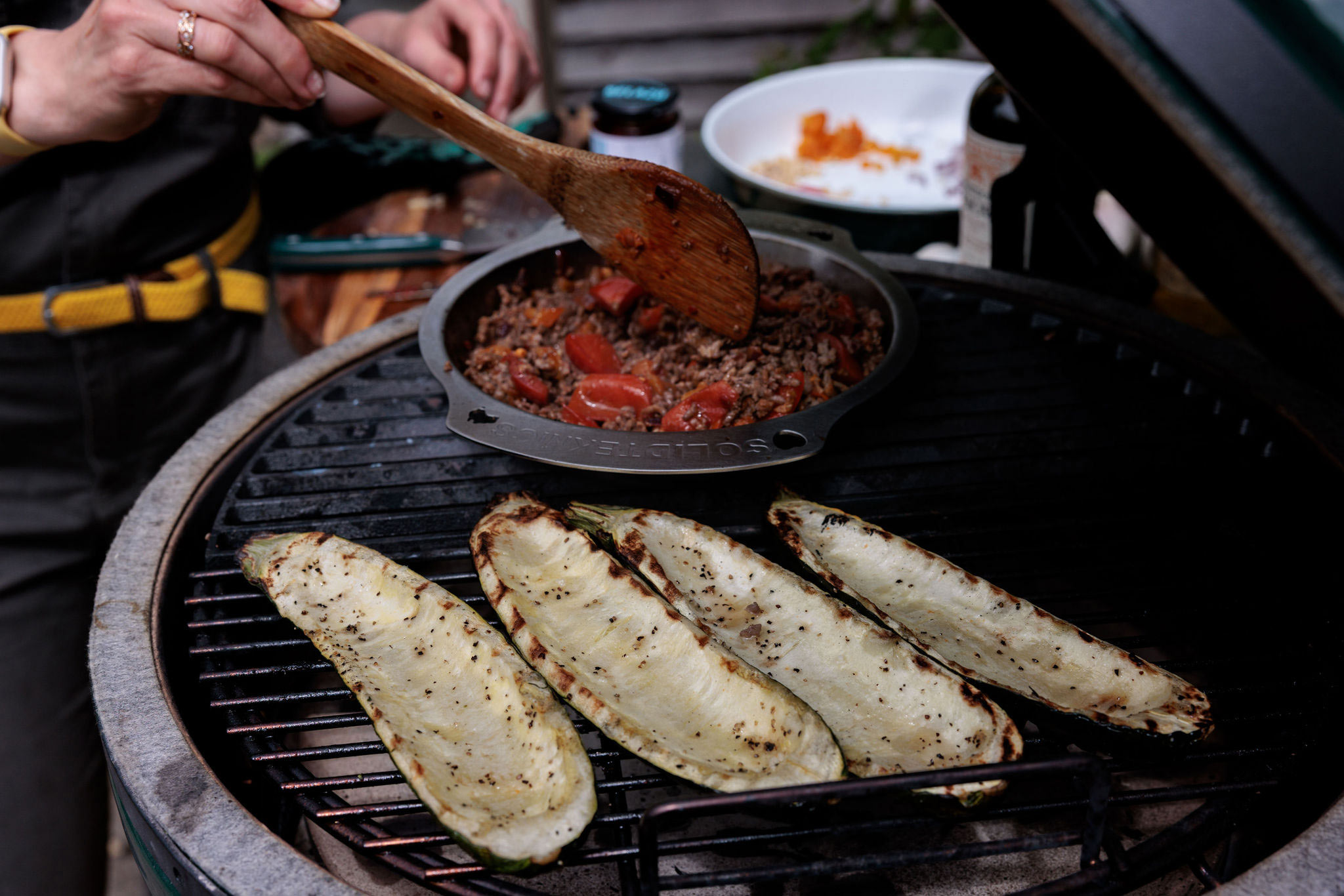 Courgettes Stuffed with Lamb, Harissa and Apricots | Grilling | Eggspander recipes | Lamb | Big Green Egg