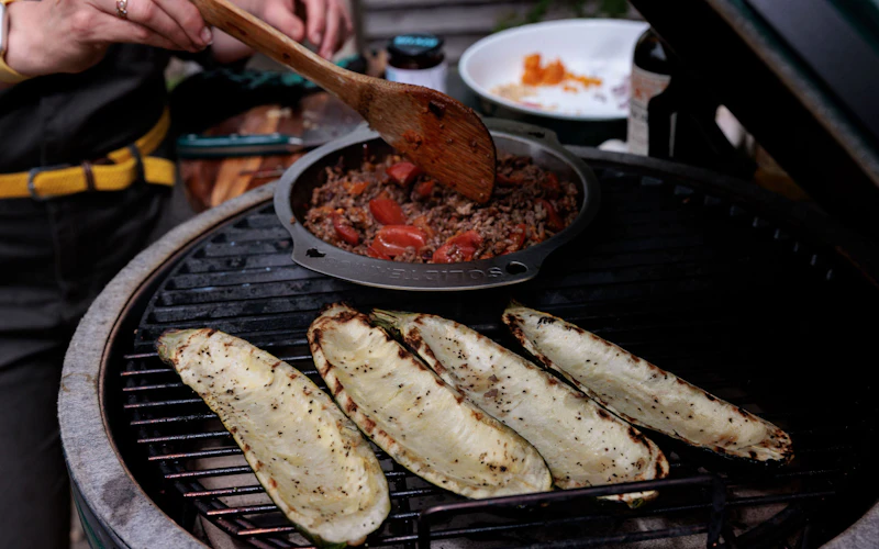 Courgettes Stuffed with Lamb, Harissa and Apricots | Grilling | Eggspander recipes | Lamb | Big Green Egg